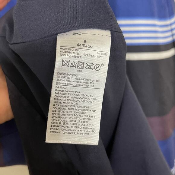 Banana Republic Silk Cutaway Striped Dress Blue Size 8 - Picture 6 of 6